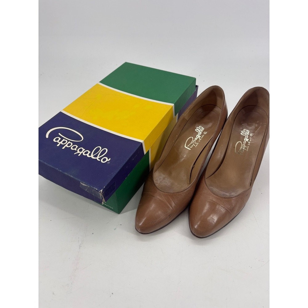 Pappagallo Pumps Size 8 M Brown Leather Pointed Toe Stiletto Made in Spain
